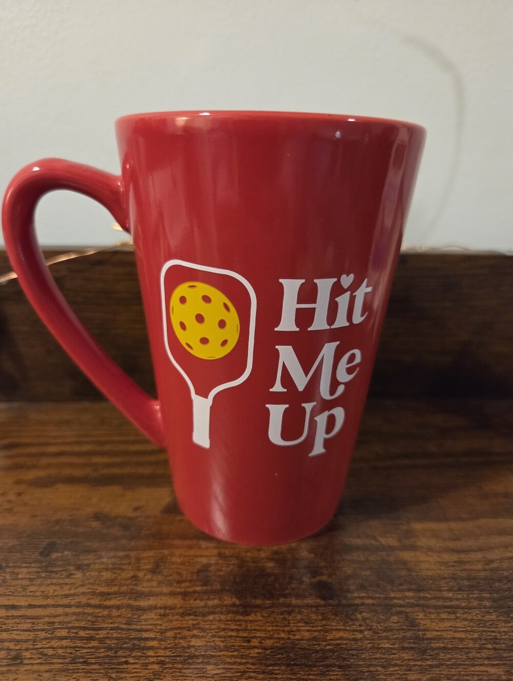 Red "Hit Me Up" Pickleball Mug. Coffee Cup